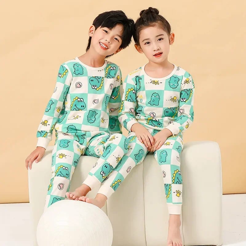 White & Sea Green Crocodile Printed Full Sleeves Suit For Kids ( CN-KPS-007 )