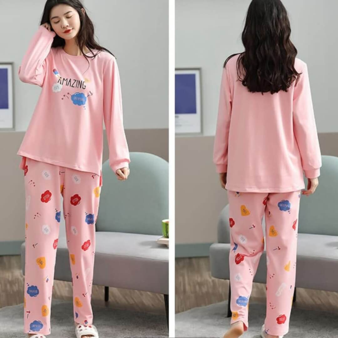 Babay Pink Amazing Printed Full Sleeves T-Shirt with Printed Pajama (CN-PNW-044)