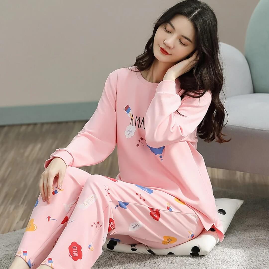 Babay Pink Amazing Printed Full Sleeves T-Shirt with Printed Pajama (CN-PNW-044)