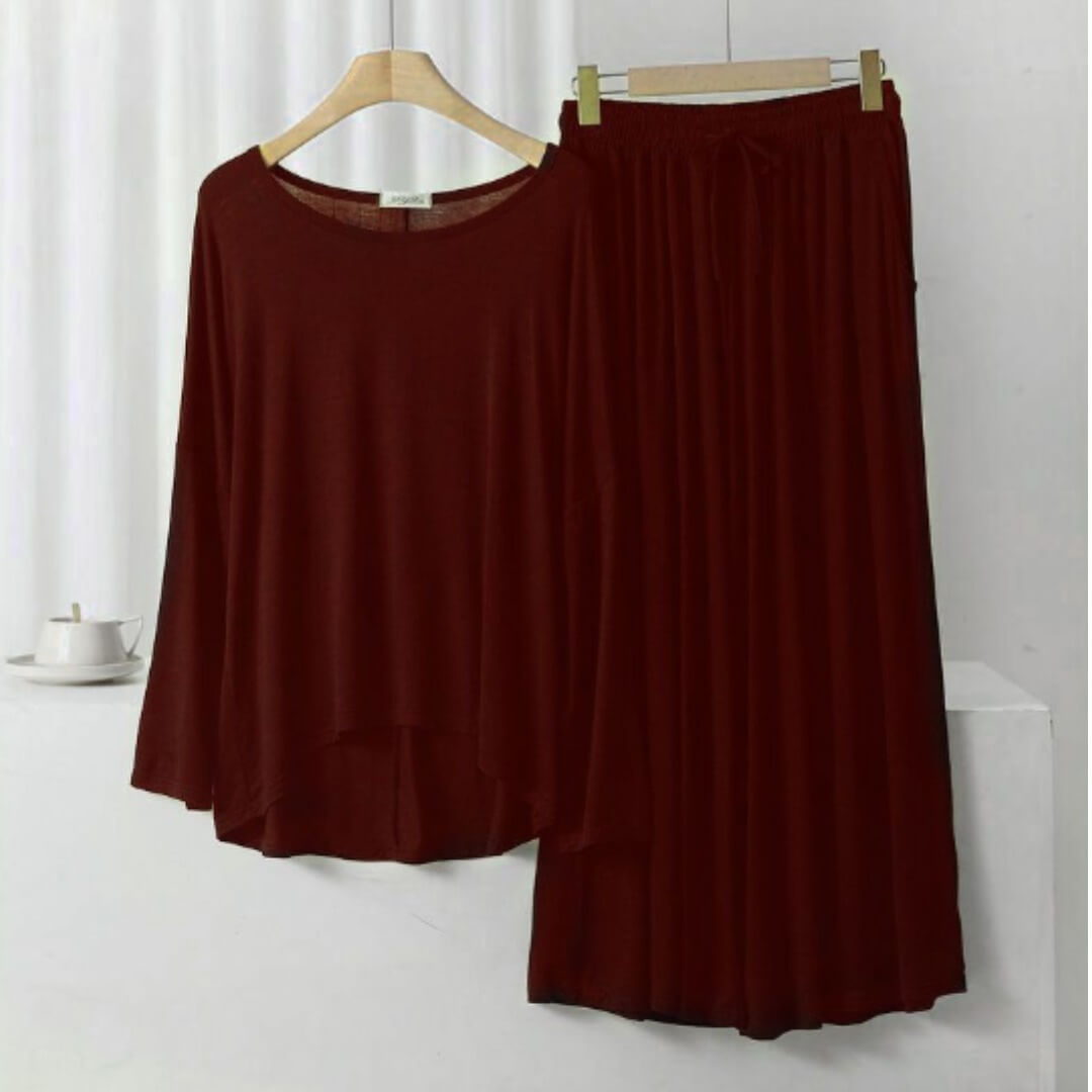 Maroon Loose Sleeves Style Shirt with Maroon Pajama (CN-NW-009)