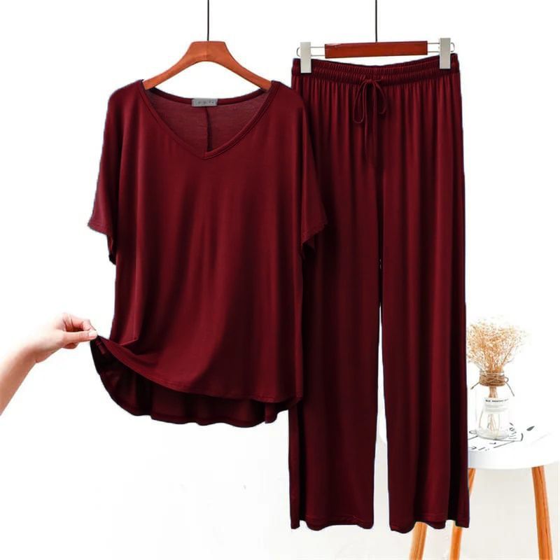 Maroon Half Sleeves V-Neck Shirt with Pajama (CN-NW-022)