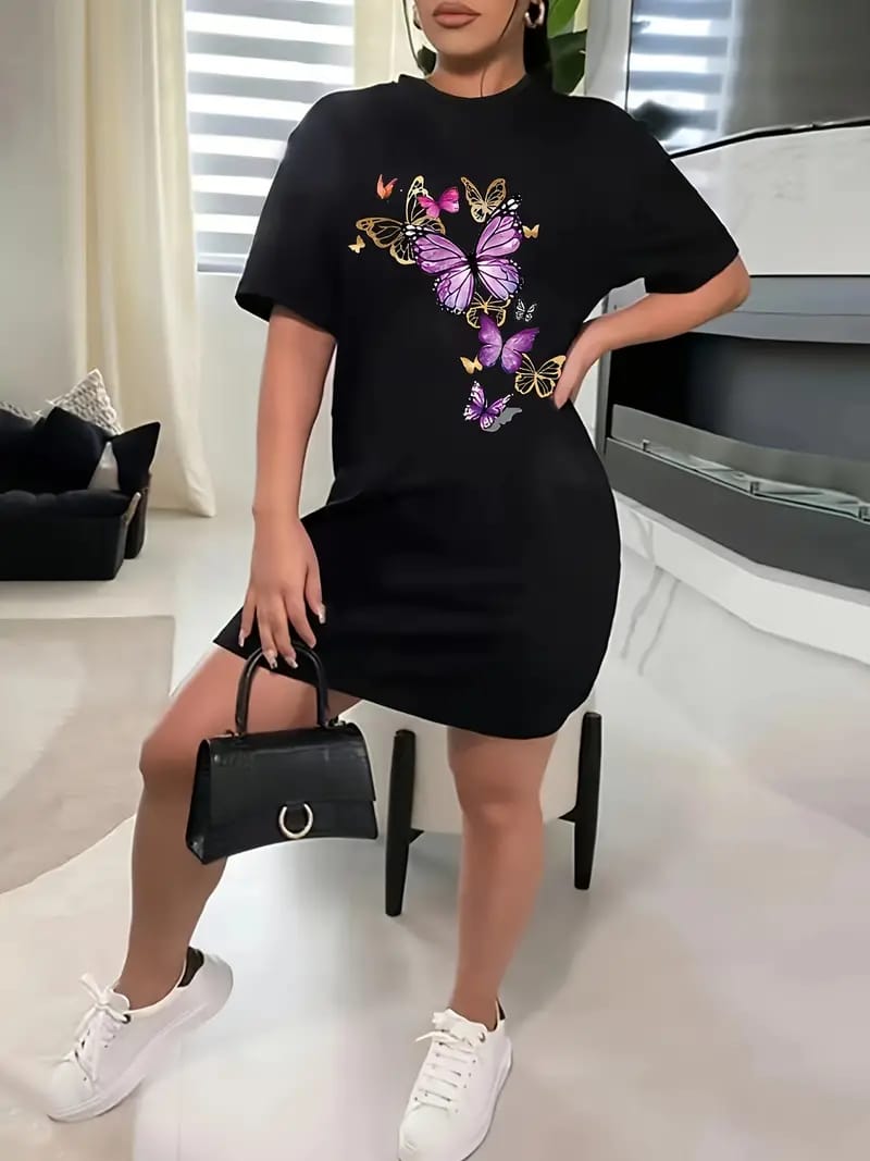 Black with Butterflies Printed Long Tee ( CN-LPT-005 )