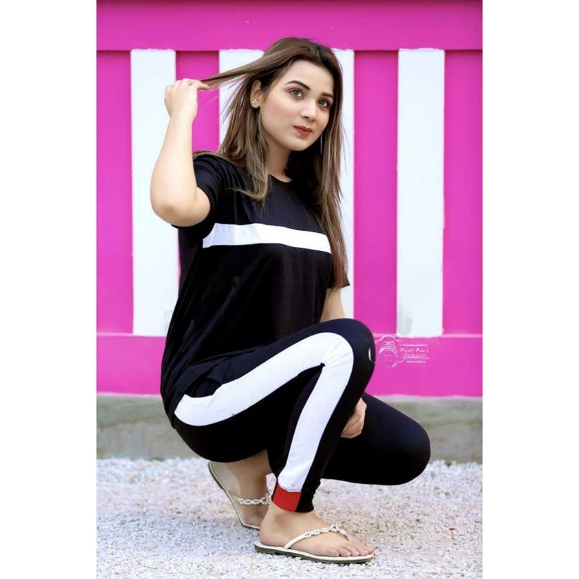 Black Panel Half Sleeves Tracksuit ( CN-TS-004 )