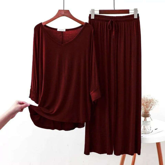 Maroon V-Neck Style Shirt with Maroon Pajama (CN-NW-006)