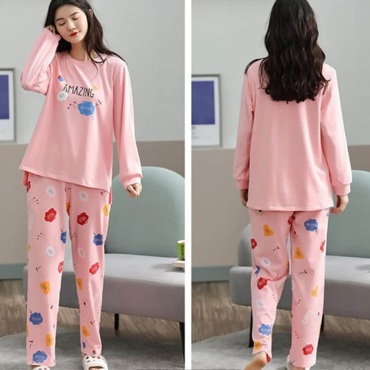 Babay Pink Amazing Printed Full Sleeves T-Shirt with Printed Pajama (CN-PNW-044)