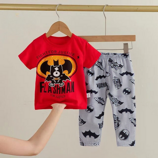Red Flashman Printed Half Sleeves Suit For Kids ( CN-KPS-022 )