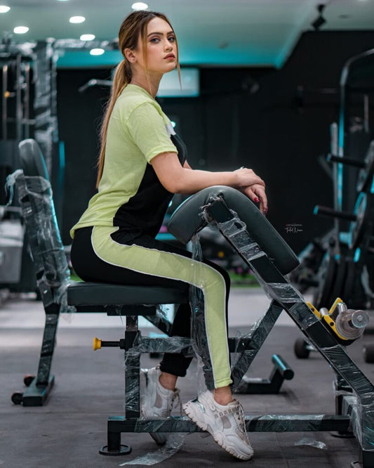 Lime Green with Black Panel Half Sleeves Tracksuit ( CN-TS-003 )