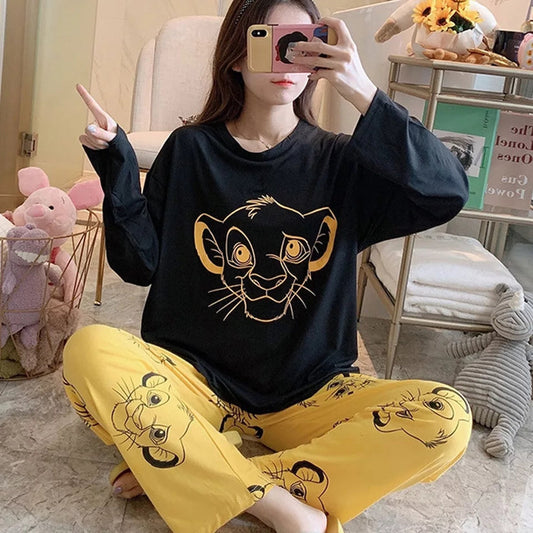 Black Simba Printed Full Sleeves T-Shirt with Yellow Simba Printed Pajama ( CN-PNW-001 )