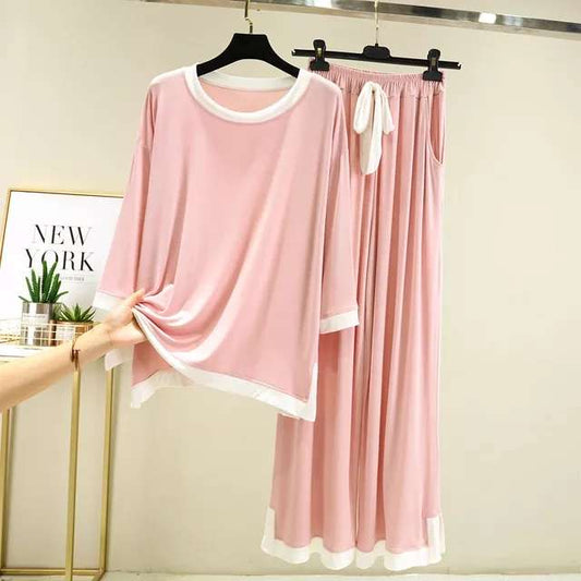 Baby Pink with White Round Neck T-Shirt with Flapper Pajama (CN-NW-021)