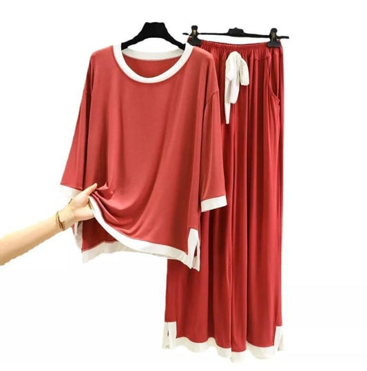 Red with White Round Neck T-Shirt with Flapper Pajama (CN-NW-020)