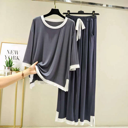 Dark Grey with White Round Neck T-Shirt with Flapper Pajama (CN-NW-022)