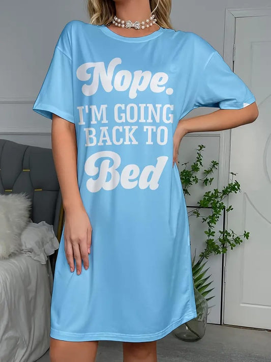 Ice Blue Nope I'M Going Back to BED Printed Long Tee ( CN-LPT-004 )