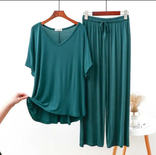 Green Half Sleeves V-Neck Shirt with Pajama (CN-NW-025)