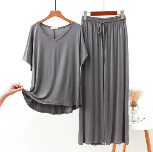 Grey Half Sleeves V-Neck Shirt with Pajama (CN-NW-026)