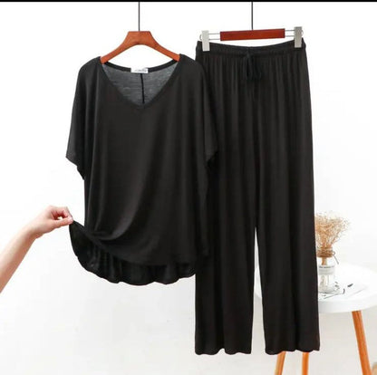 Black Half Sleeves V-Neck Shirt with Pajama (CN-NW-024)