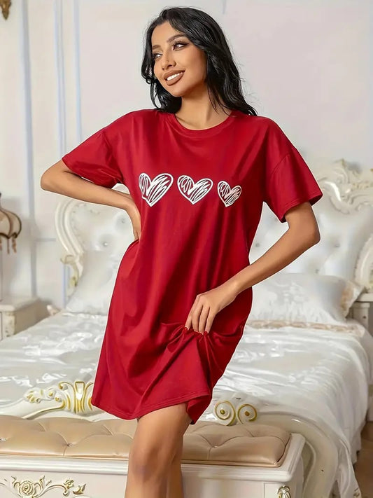 Maroon Hearts Half Sleeves Printed Long Tee ( CN-LPT-002 )