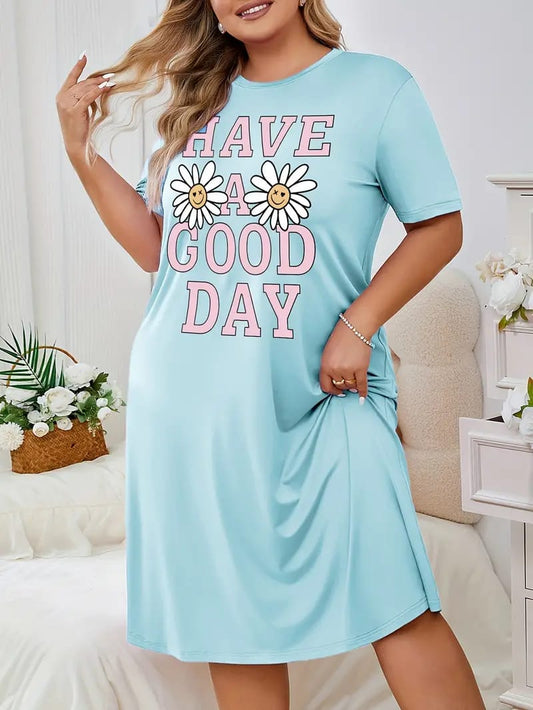 Ice Blue Have a Good Day Printed Long Tee ( CN-LPT-014 )