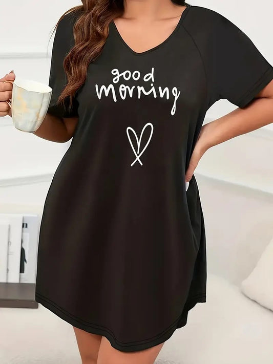 Black Good Morning Printed Long Tee ( CN-LPT-009 )