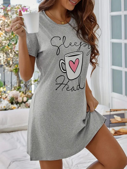 Light Grey Sleepy Head Printed Long Tee ( CN-LPT-015 )