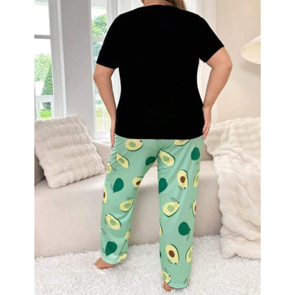 Black Avocado Printed Half Sleeves T-Shirt with Avocado Printed Pajama (CN-PNW-043)
