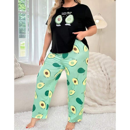 Black Avocado Printed Half Sleeves T-Shirt with Avocado Printed Pajama (CN-PNW-043)