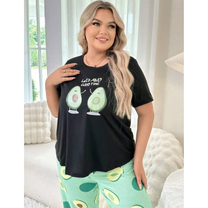 Black Avocado Printed Half Sleeves T-Shirt with Avocado Printed Pajama (CN-PNW-043)