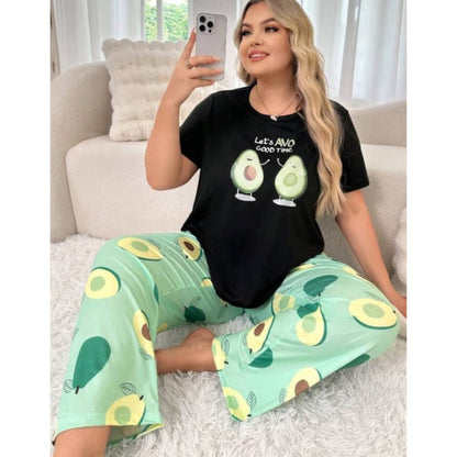 Black Avocado Printed Half Sleeves T-Shirt with Avocado Printed Pajama (CN-PNW-043)