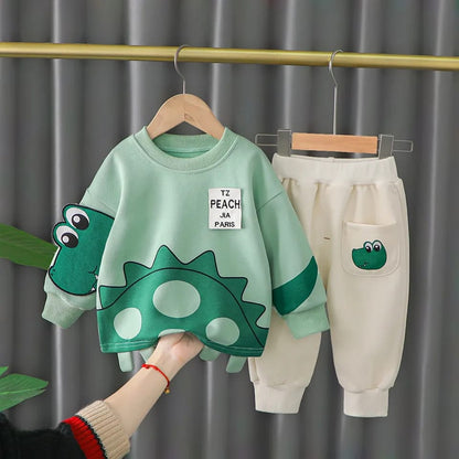Green Crocodile Printed Sweatshirt with Off White Printed Trouser For Kids ( CN-KTS-004 )