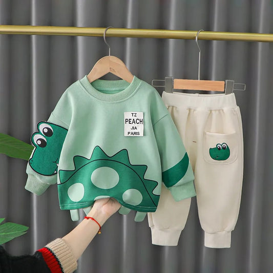Green Crocodile Printed Sweatshirt with Off White Printed Trouser For Kids ( CN-KTS-004 )