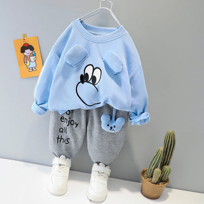 Ice Blue Mouse Printed Sweatshirt with Grey Printed Trouser For Kids ( CN-KTS-002 )