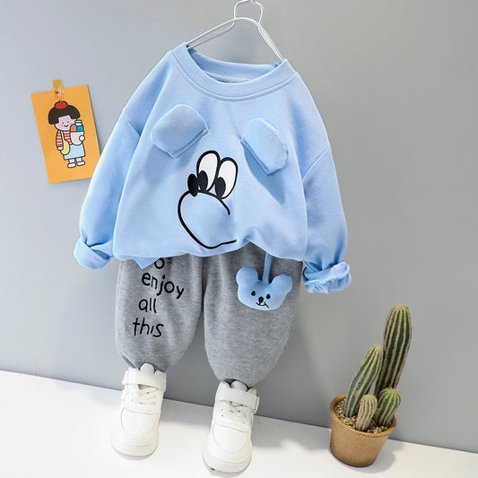 Ice Blue Mouse Printed Sweatshirt with Grey Printed Trouser For Kids ( CN-KTS-002 )