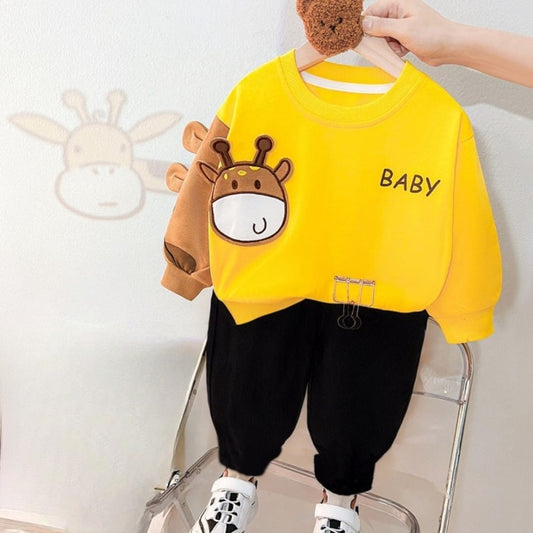 Yellow Cow Printed Sweatshirt with Black Trouser For Kids ( CN-KTS-010 )