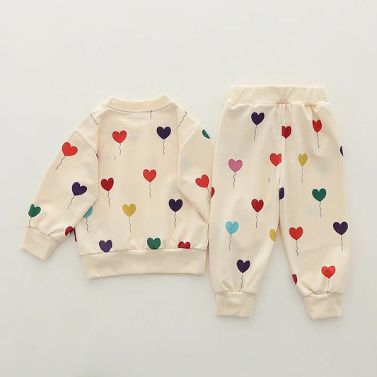 Off White Multi Hearts Printed Sweatshirt & Printed Trouser For Kids ( CN-KTS-014 )