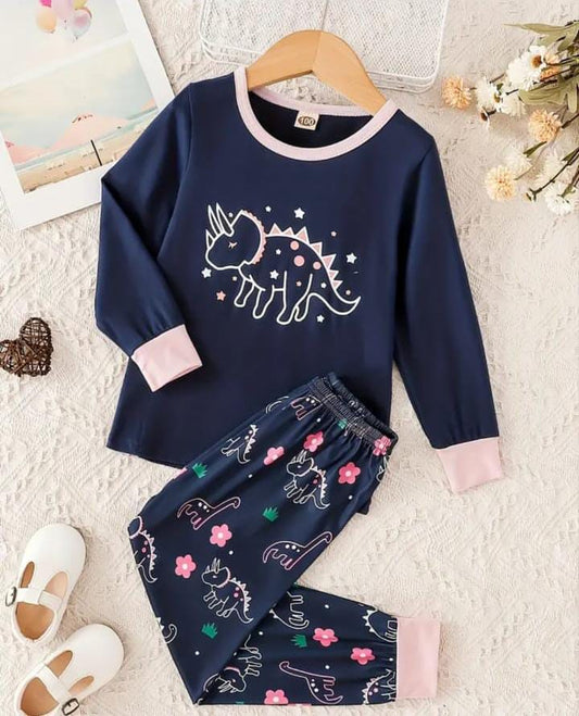 Navy Blue Hippo with Blue Printed Full Sleeves Suit For Kids ( CN-KPS-029 )