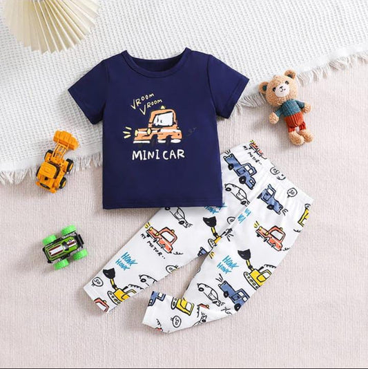 Navy Blue Mini Car with Car Printed Half Sleeves Suti For Kids ( CN-KPS-032 )