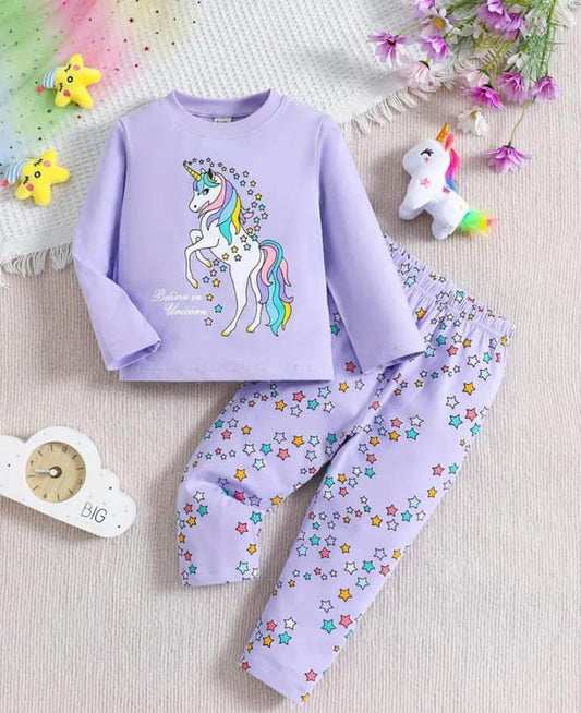 Lilac Unicorn with Stars Printed Full Sleeves Suit For Kids ( CN-KPS-033 )