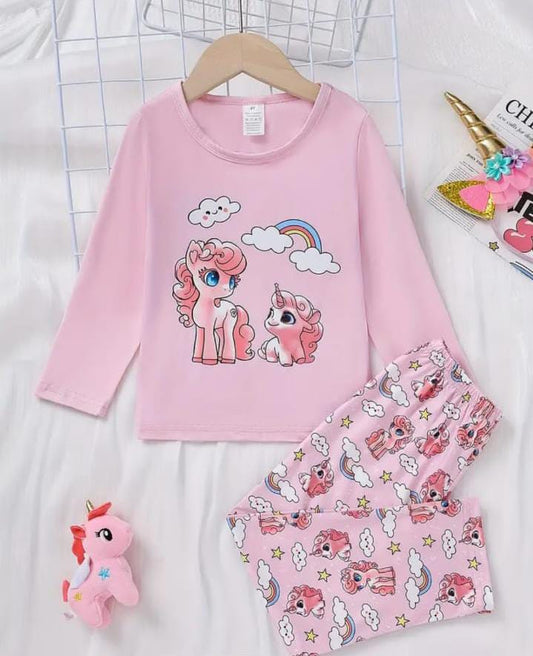 Baby Pink Unicorn with Rainbow Printed Full Sleeves Suit For Kids ( CN-KPS-030 )