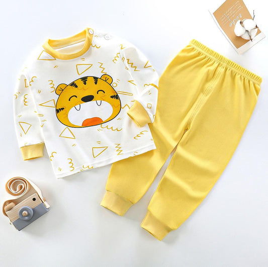 Off White Lion with Yellow Printed Full Sleeves Kids Suit ( CN-KPS-023 )