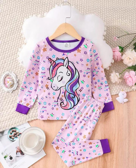 Pink Unicorn with All Over Stars Printed Full Sleeves Suit For Kids ( CN-KPS-040 )