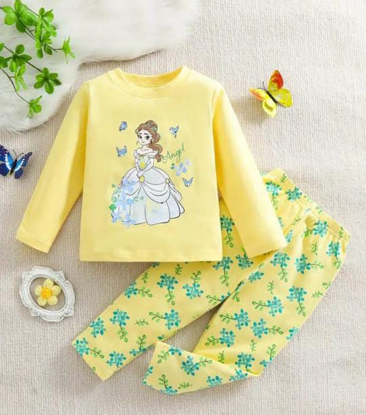Yellow Princess with Flower Printed Full Sleeves Suit For Kids ( CN-KPS-039 )