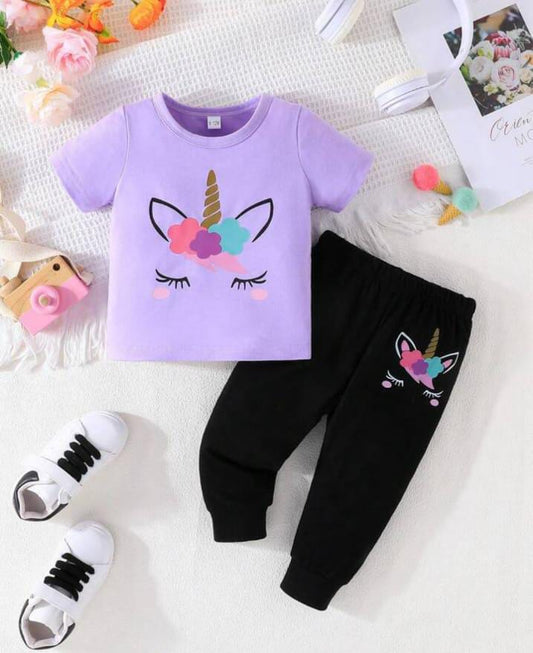 Pruple Unicorn Eyes with Black Printed Half Sleeves Suti For Kids ( CN-KPS-038 )