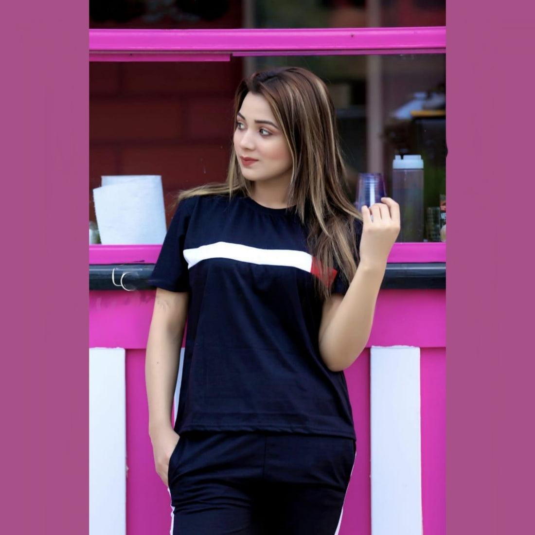Black Panel Half Sleeves Tracksuit ( CN-TS-004 )