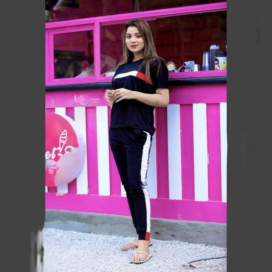 Black Panel Half Sleeves Tracksuit ( CN-TS-004 )