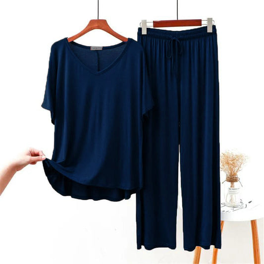 Navy Blue Half Sleeves V-Neck Shirt with Pajama (CN-NW-023)